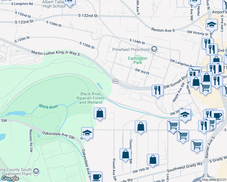 map of restaurants, bars, coffee shops, grocery stores, and more near 939-1023 Southwest Sunset Boulevard in Renton