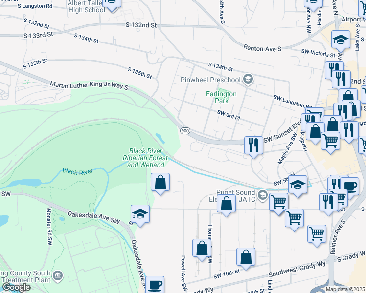map of restaurants, bars, coffee shops, grocery stores, and more near 833 Southwest Sunset Boulevard in Renton