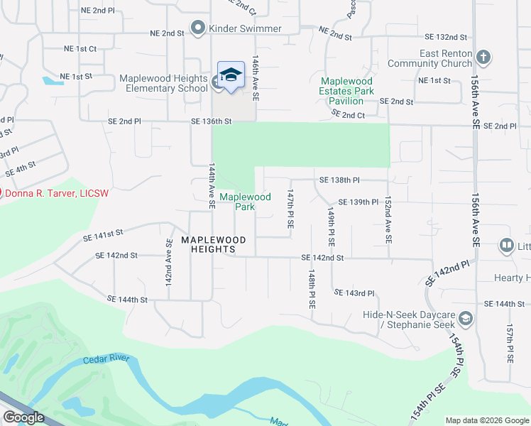 map of restaurants, bars, coffee shops, grocery stores, and more near 13840 146th Place Southeast in Renton