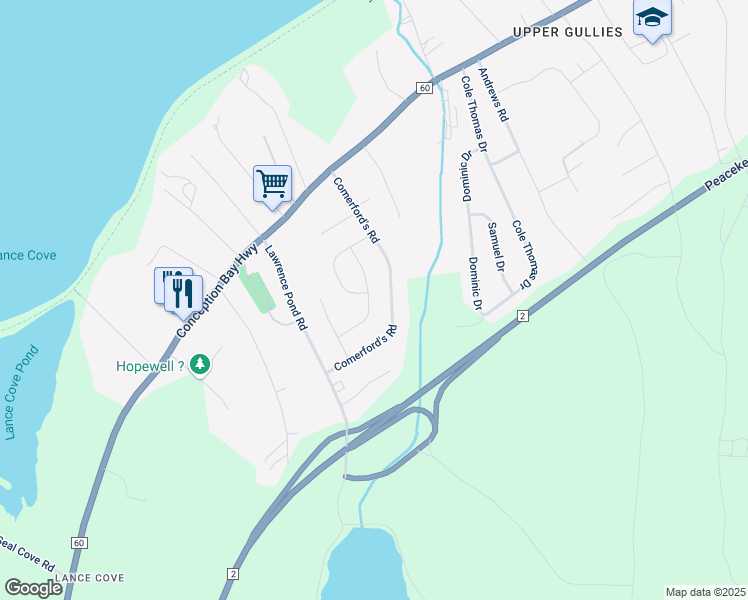 map of restaurants, bars, coffee shops, grocery stores, and more near 21 Agustus Avenue in Conception Bay South