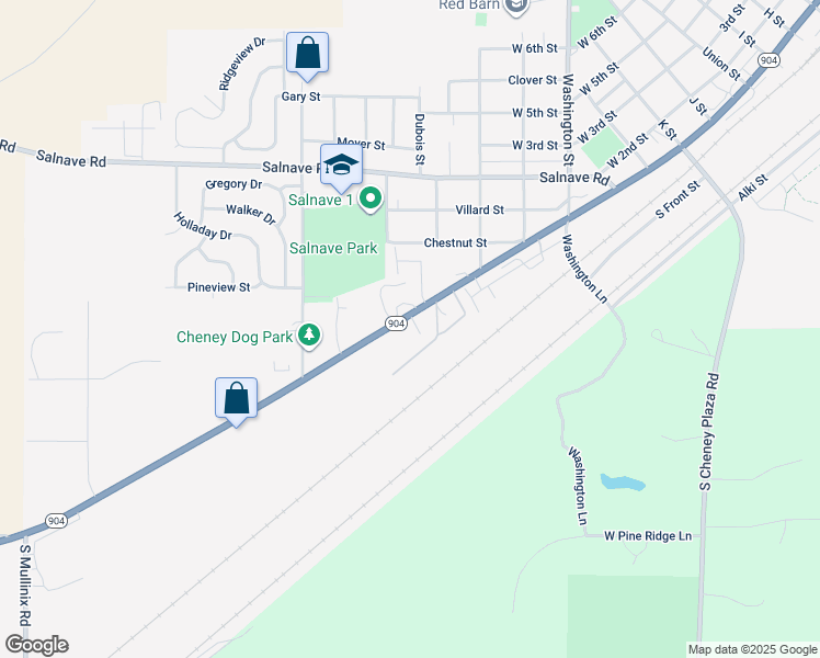 map of restaurants, bars, coffee shops, grocery stores, and more near 845 West 1st Street in Cheney