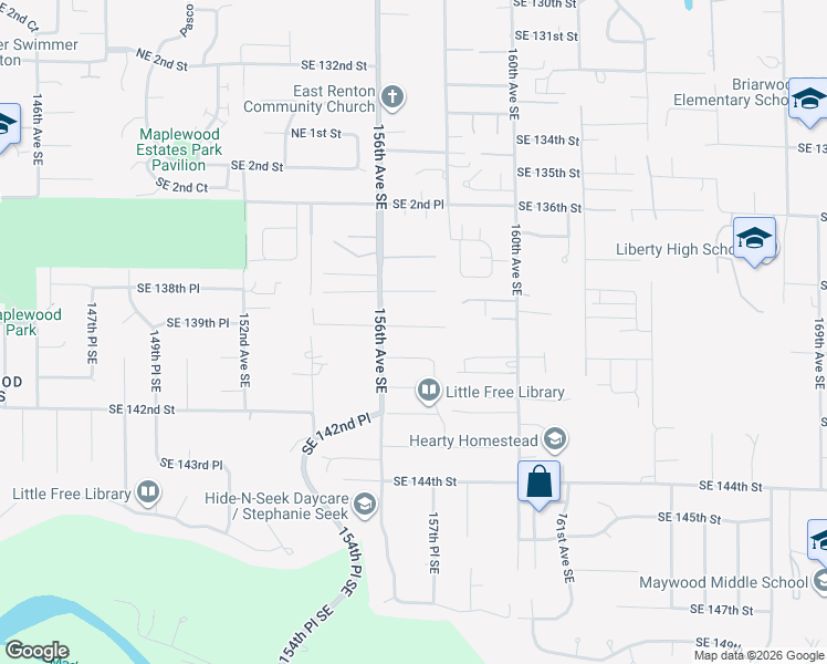 map of restaurants, bars, coffee shops, grocery stores, and more near 6512 Southeast 5th Place in Renton