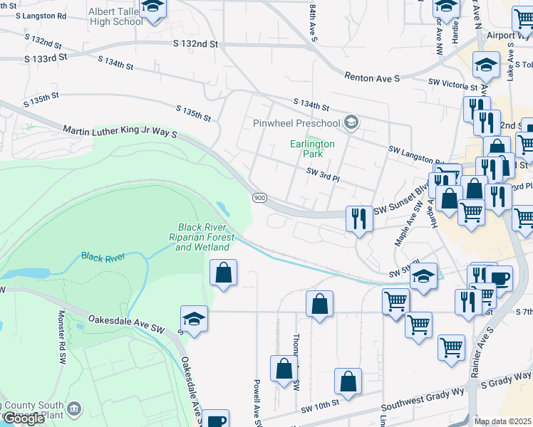 map of restaurants, bars, coffee shops, grocery stores, and more near 60 Southwest 5th Court in Renton