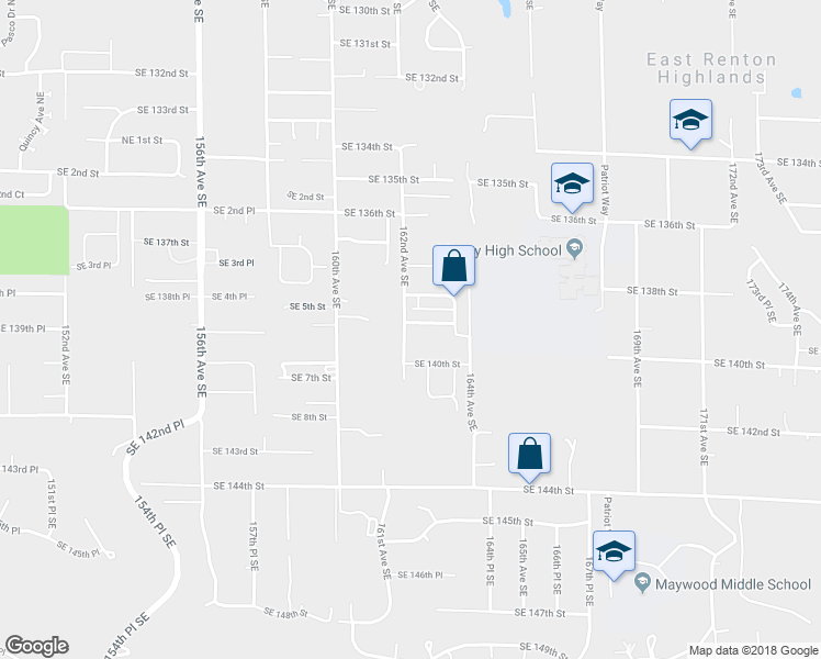 map of restaurants, bars, coffee shops, grocery stores, and more near 16203 Southeast 139th Court in Renton
