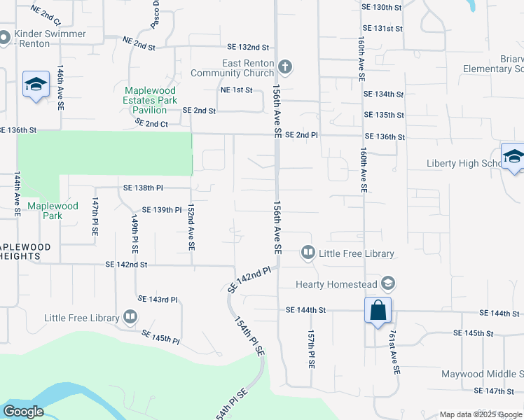 map of restaurants, bars, coffee shops, grocery stores, and more near 13833 156th Avenue Southeast in Renton