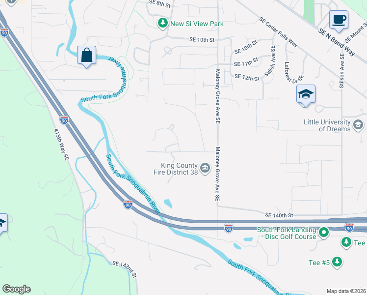 map of restaurants, bars, coffee shops, grocery stores, and more near 13534 421st Avenue Southeast in North Bend