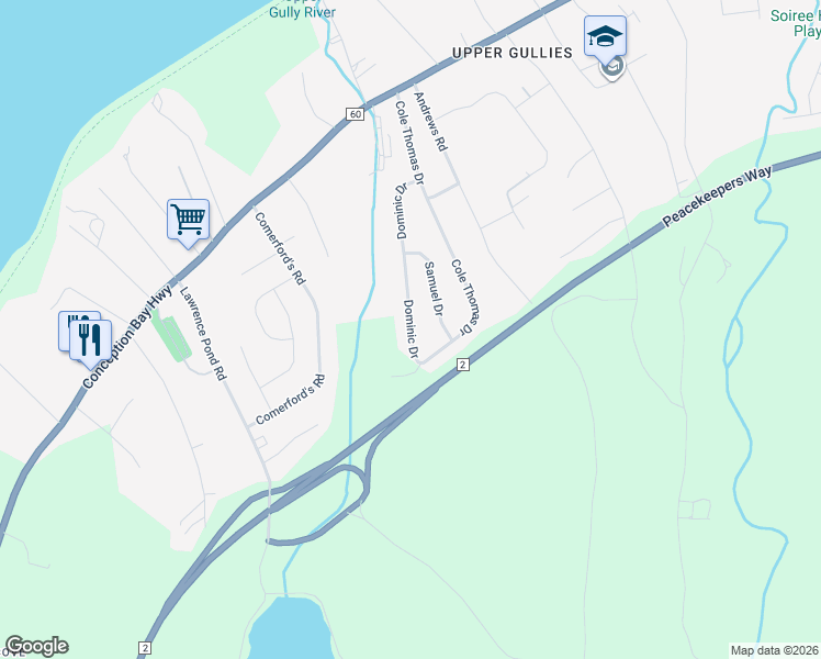 map of restaurants, bars, coffee shops, grocery stores, and more near 64 Dominic Drive in Conception Bay South