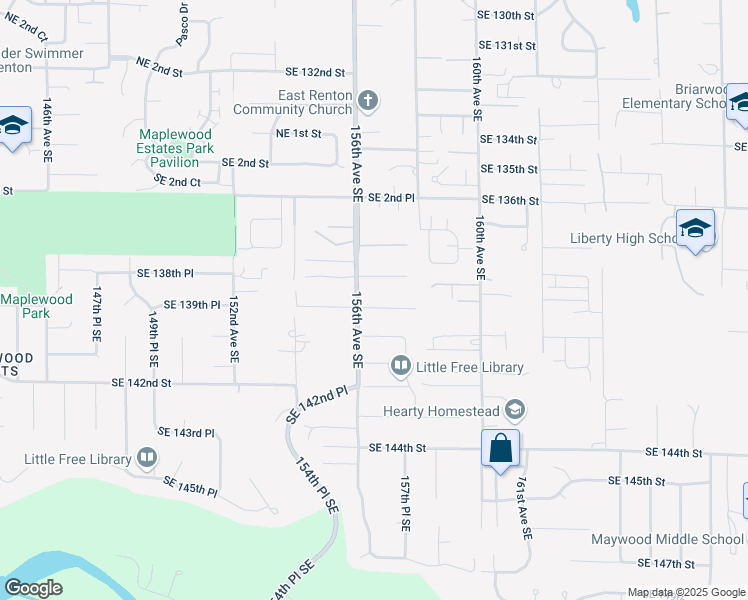 map of restaurants, bars, coffee shops, grocery stores, and more near 6512 Southeast 5th Place in Renton