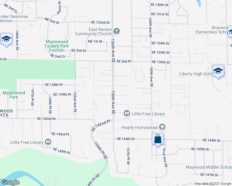 map of restaurants, bars, coffee shops, grocery stores, and more near 6512 Southeast 5th Place in Renton
