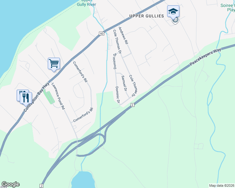 map of restaurants, bars, coffee shops, grocery stores, and more near 59 Dominic Drive in Conception Bay South