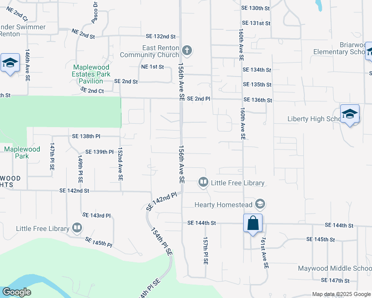 map of restaurants, bars, coffee shops, grocery stores, and more near 6512 Southeast 5th Place in Renton