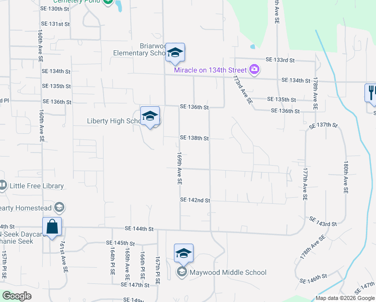 map of restaurants, bars, coffee shops, grocery stores, and more near 13824 169th Avenue Southeast in Renton