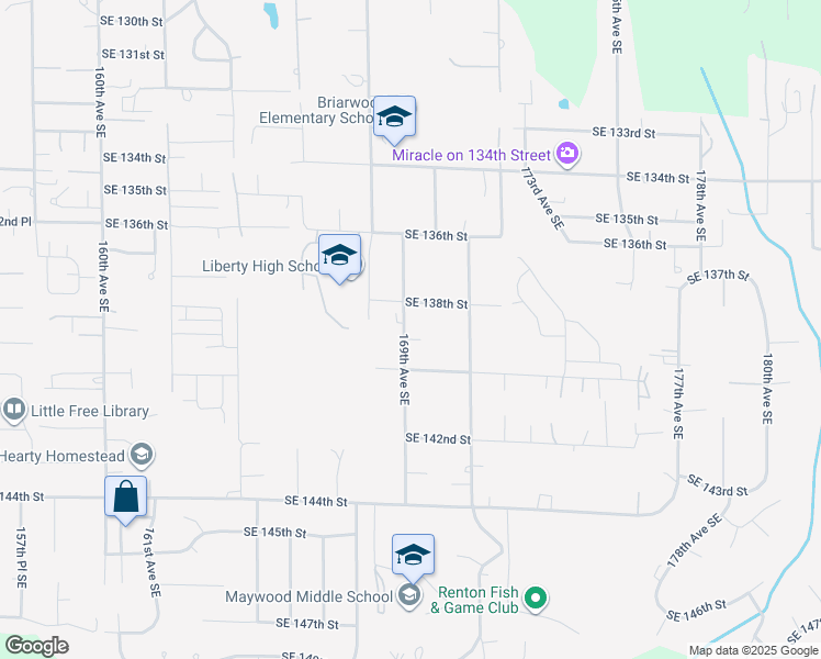 map of restaurants, bars, coffee shops, grocery stores, and more near 13824 169th Avenue Southeast in Renton
