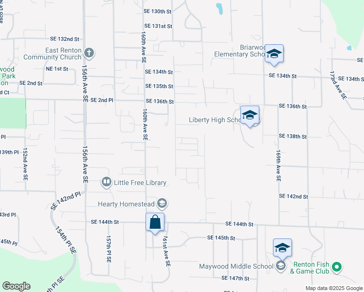map of restaurants, bars, coffee shops, grocery stores, and more near 16214 Southeast 139th Court in Renton
