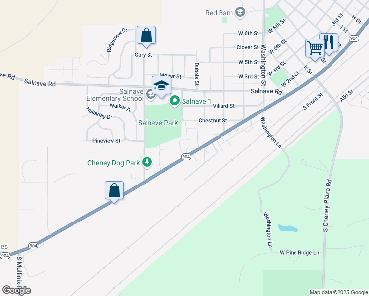 map of restaurants, bars, coffee shops, grocery stores, and more near 845 West 1st Street in Cheney