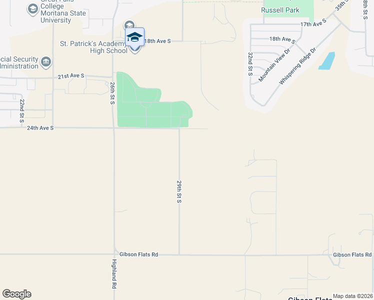 map of restaurants, bars, coffee shops, grocery stores, and more near 2501 29th St S in Great Falls