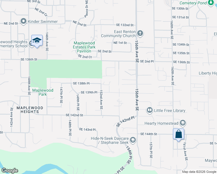 map of restaurants, bars, coffee shops, grocery stores, and more near 13818 152nd Avenue Southeast in Renton