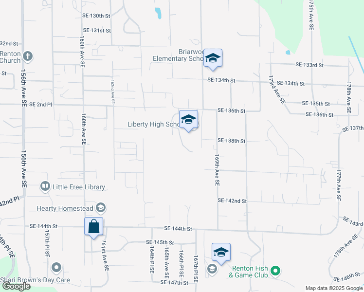 map of restaurants, bars, coffee shops, grocery stores, and more near 16655 Southeast 136th Street in Renton