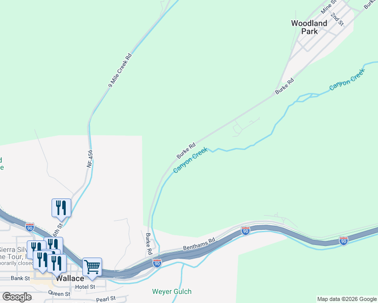map of restaurants, bars, coffee shops, grocery stores, and more near 531 Burke Road in Wallace