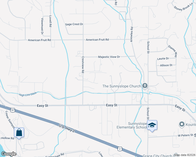 map of restaurants, bars, coffee shops, grocery stores, and more near 3427 Alpine Drive in Wenatchee