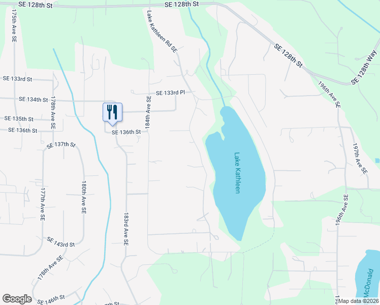 map of restaurants, bars, coffee shops, grocery stores, and more near 13625 West Lake Kathleen Drive Southeast in Renton