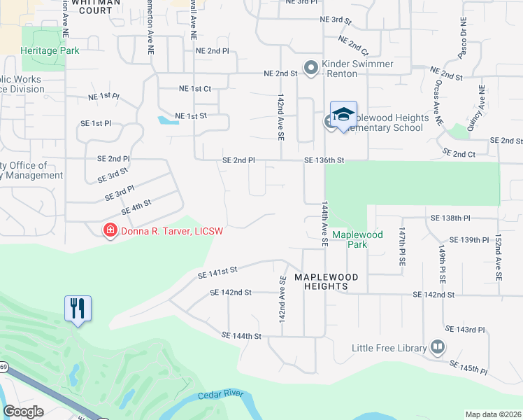 map of restaurants, bars, coffee shops, grocery stores, and more near 5007 Southeast 3rd Place in Renton