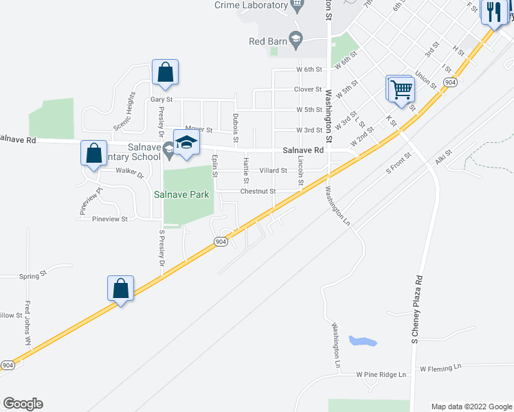 map of restaurants, bars, coffee shops, grocery stores, and more near 720 West 1st Street in Cheney