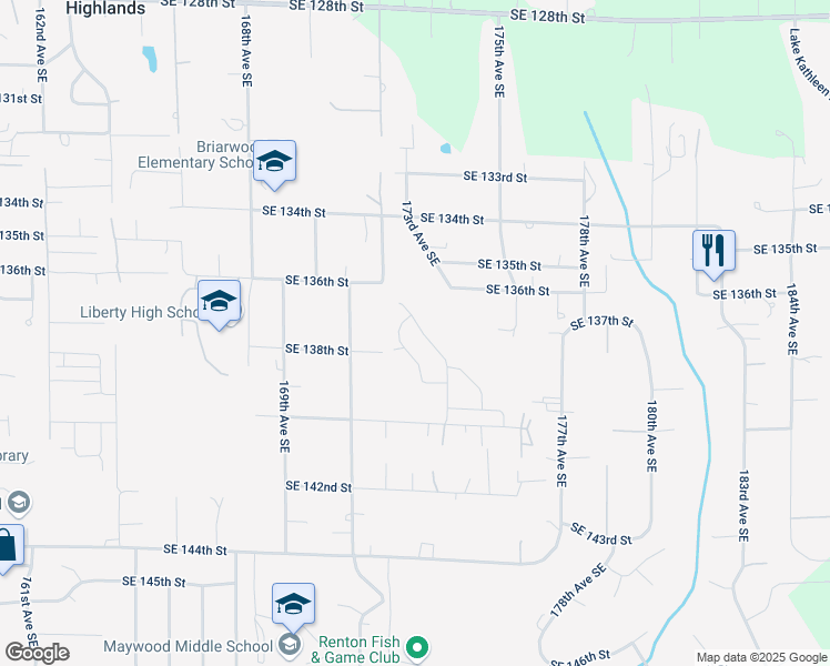 map of restaurants, bars, coffee shops, grocery stores, and more near 13738 173rd Place Southeast in Renton