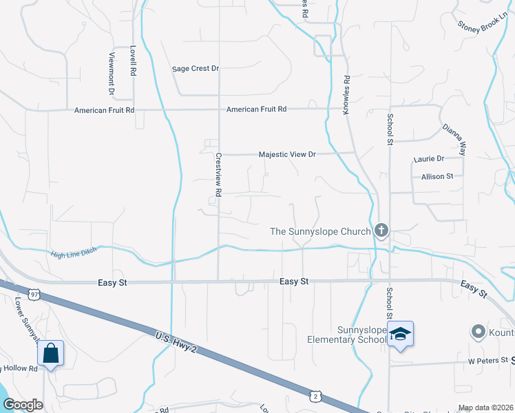 map of restaurants, bars, coffee shops, grocery stores, and more near 3427 Alpine Drive in Wenatchee
