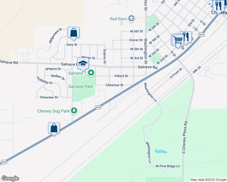 map of restaurants, bars, coffee shops, grocery stores, and more near 720 West 1st Street in Cheney