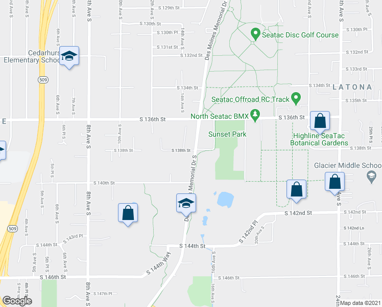 map of restaurants, bars, coffee shops, grocery stores, and more near in Burien