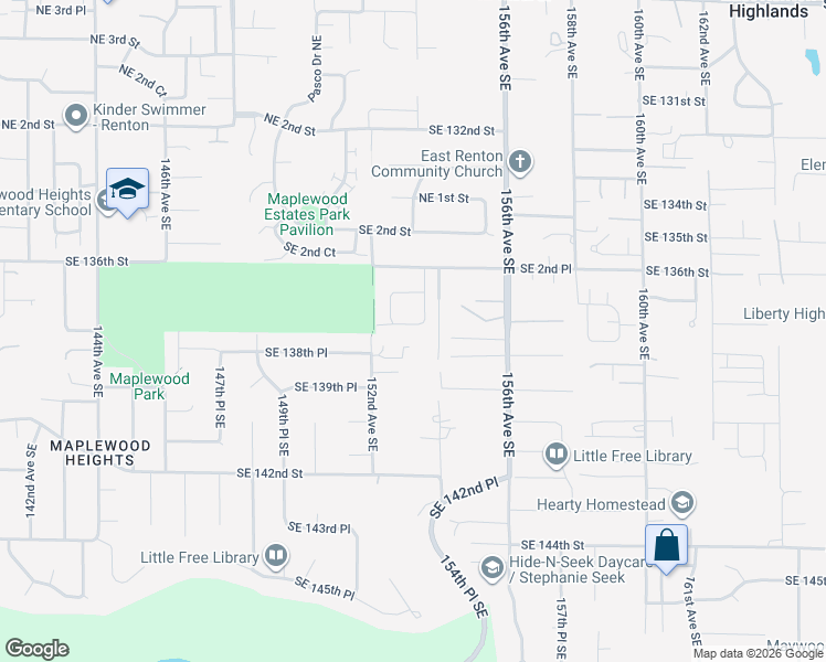 map of restaurants, bars, coffee shops, grocery stores, and more near 6207 Southeast 3rd Place in Renton