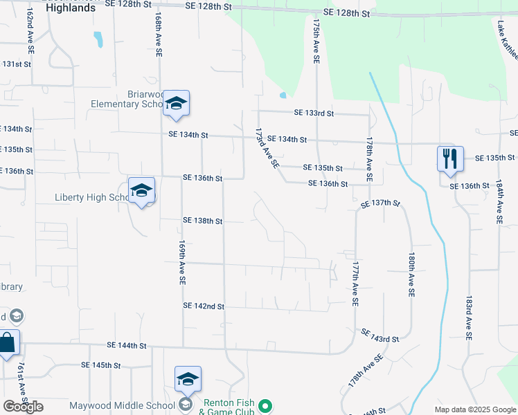 map of restaurants, bars, coffee shops, grocery stores, and more near 13738 173rd Place Southeast in Renton