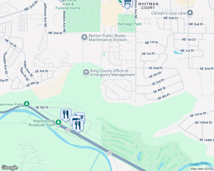 map of restaurants, bars, coffee shops, grocery stores, and more near Laurel Dr in Renton