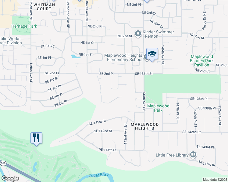 map of restaurants, bars, coffee shops, grocery stores, and more near 5007 Southeast 3rd Place in Renton