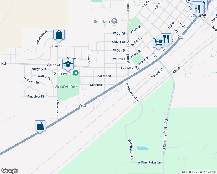 map of restaurants, bars, coffee shops, grocery stores, and more near 630 W 1st St in Cheney