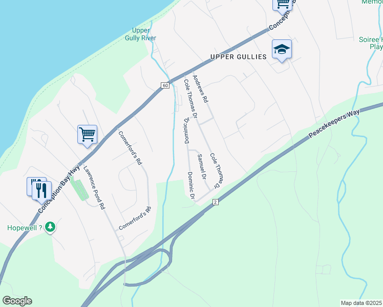 map of restaurants, bars, coffee shops, grocery stores, and more near 27 Dominic Drive in Conception Bay South