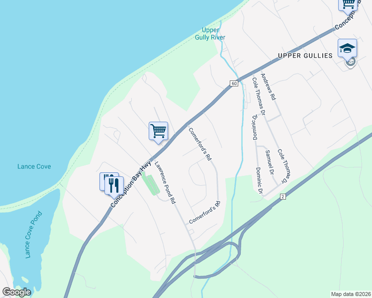 map of restaurants, bars, coffee shops, grocery stores, and more near 14 Maya Place in Conception Bay South