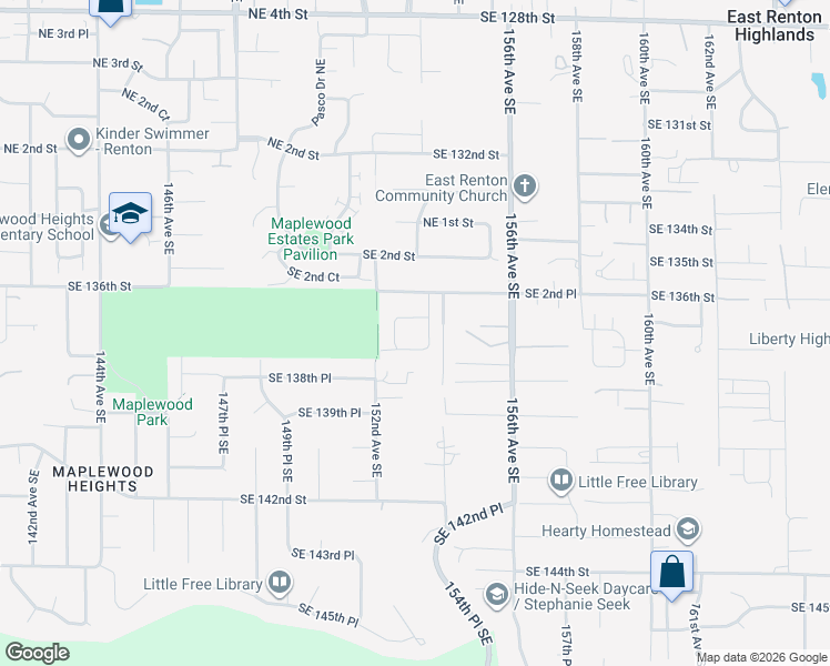 map of restaurants, bars, coffee shops, grocery stores, and more near 6207 Southeast 3rd Place in Renton