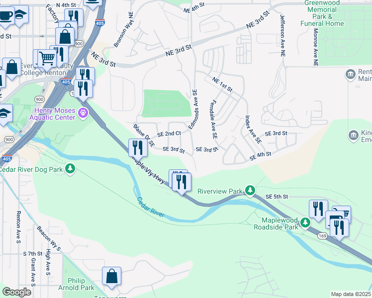 map of restaurants, bars, coffee shops, grocery stores, and more near 311 Edmonds Avenue Southeast in Renton