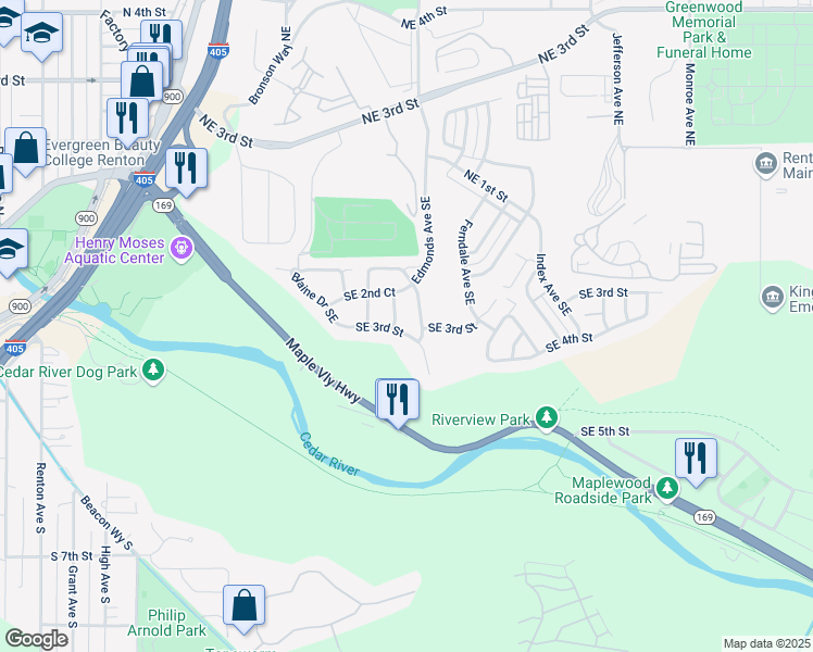map of restaurants, bars, coffee shops, grocery stores, and more near 311 Edmonds Avenue Southeast in Renton
