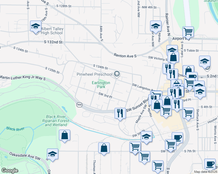 map of restaurants, bars, coffee shops, grocery stores, and more near 311 Earlington Avenue Southwest in Renton
