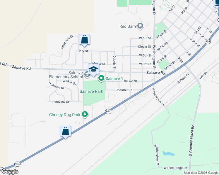 map of restaurants, bars, coffee shops, grocery stores, and more near 800 West 1st Street in Cheney
