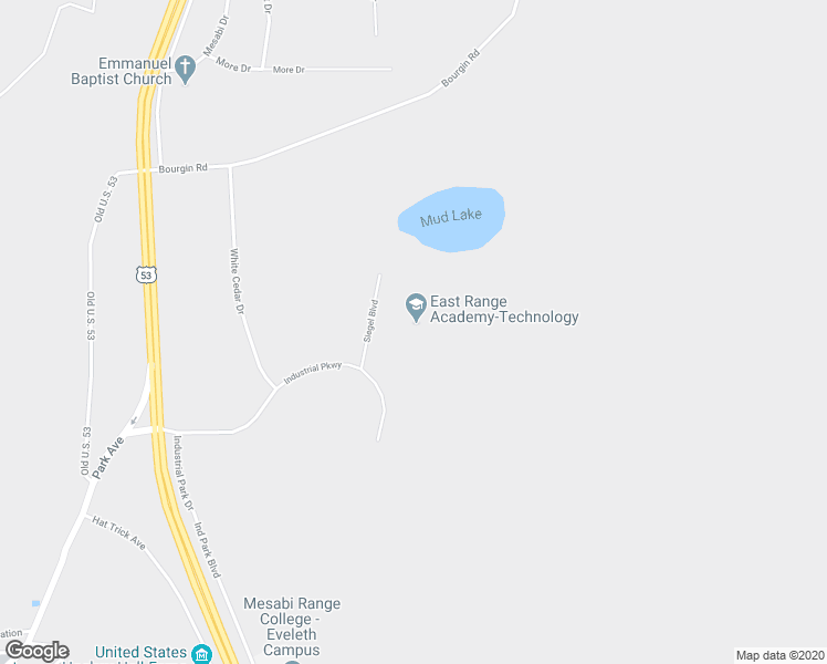 map of restaurants, bars, coffee shops, grocery stores, and more near 2000 Siegel Boulevard in Eveleth