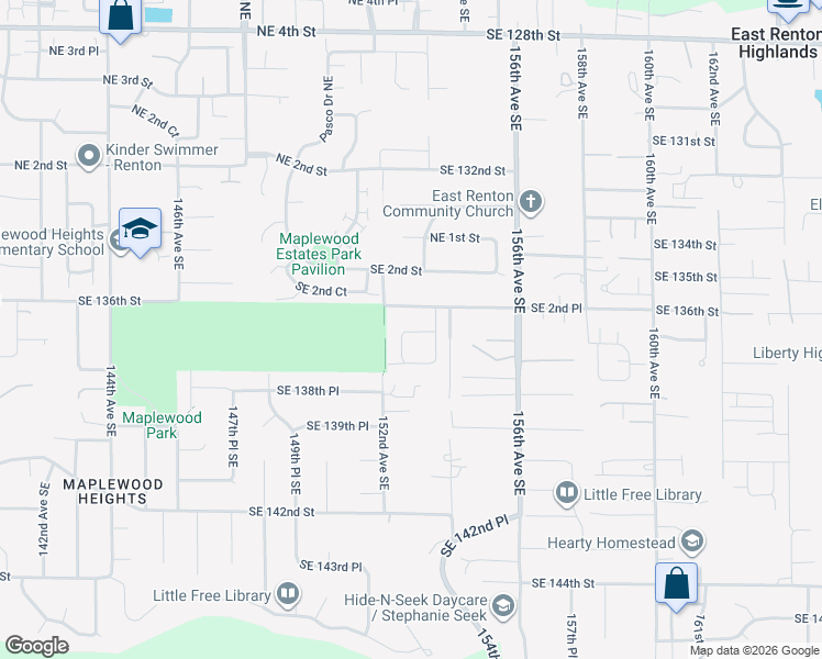 map of restaurants, bars, coffee shops, grocery stores, and more near 6209 Southeast 2nd Place in Renton