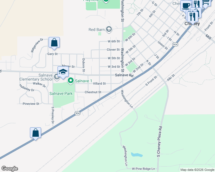 map of restaurants, bars, coffee shops, grocery stores, and more near 534 Villard Street in Cheney