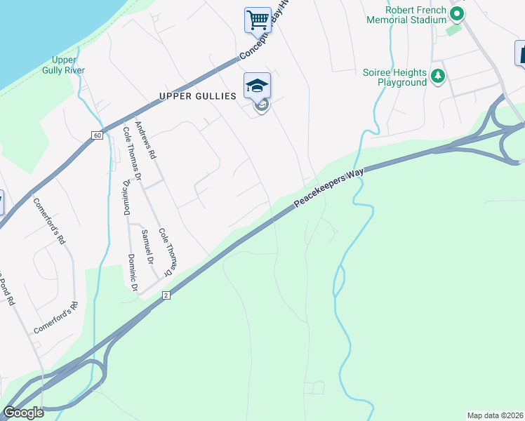 map of restaurants, bars, coffee shops, grocery stores, and more near 80 Scotts Road South in Conception Bay South