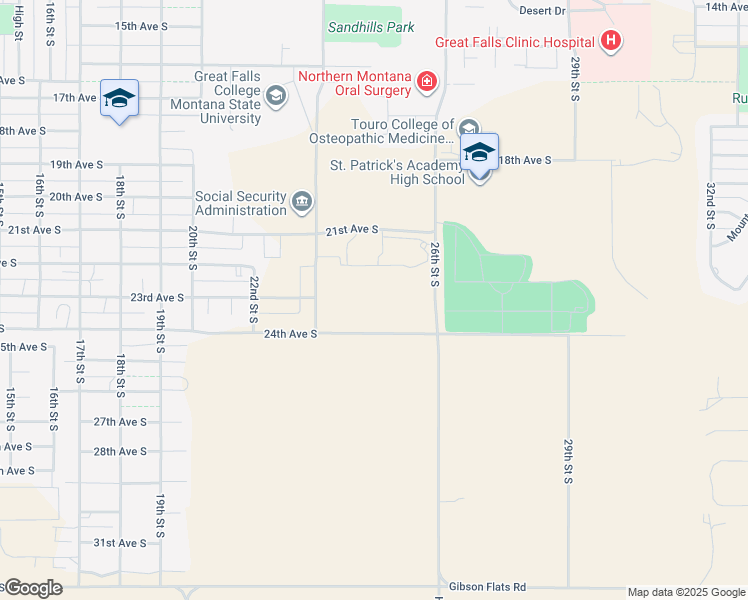 map of restaurants, bars, coffee shops, grocery stores, and more near 2324 26th Street South in Great Falls