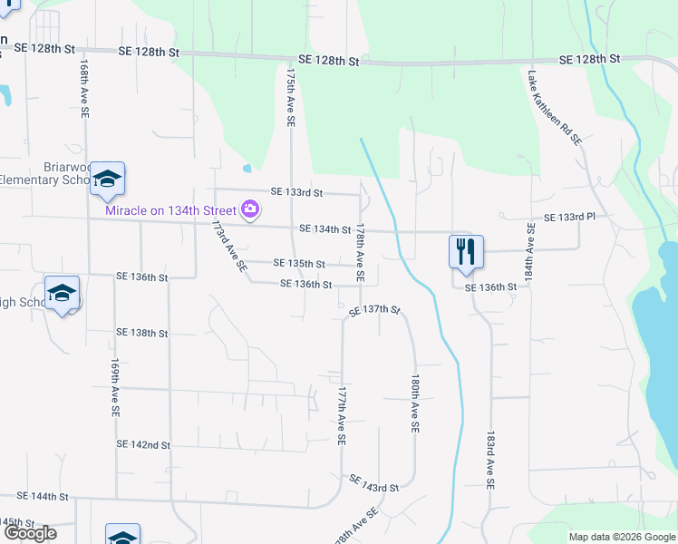 map of restaurants, bars, coffee shops, grocery stores, and more near 17547 Southeast 135th Street in Renton