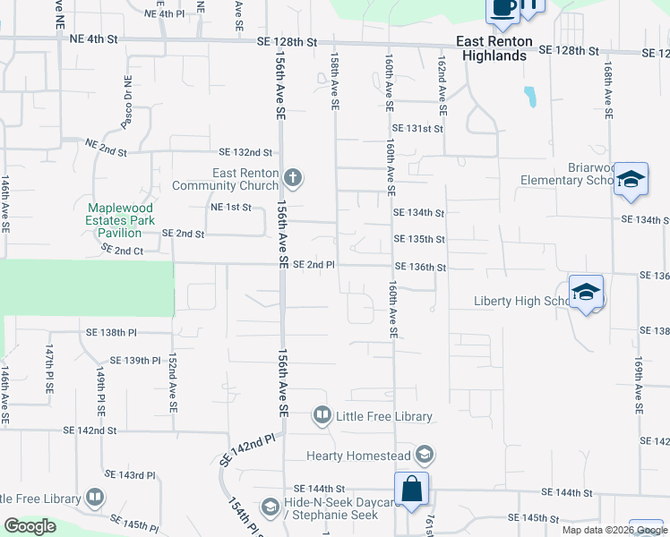 map of restaurants, bars, coffee shops, grocery stores, and more near 255 Yakima Avenue Southeast in Renton